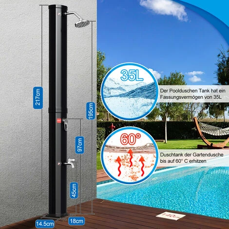 SWANEW Douche Solaire Avec Pomme De Douche à Pied Douche De Jardin Douche Extérieure 35L (avec Couvercle De Protection) 4 SWANEW Douche Solaire Avec Pomme De Douche à Pied Douche De Jardin Douche Extérieure 35L (avec Couvercle De Protection) – Image 2