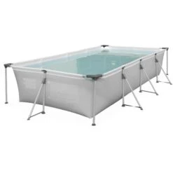 Piscine Hors Sol Tubulaire. Rectangulaire Grise 4x2 Avec Pompe De Filtration Et Armature En Acier