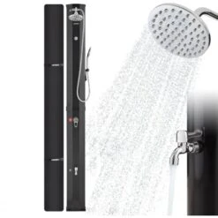 AREBOS Douche Solaire 60 L Avec Douchette & Thermomètre Jusqu'à 60°C Douche De PiscineHousse De Protection Incluse Noir