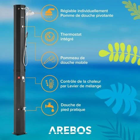AREBOS Douche Solaire 60 L Avec Douchette & Thermomètre Jusqu'à 60°C Douche De PiscineHousse De Protection Incluse Noir 4 AREBOS Douche Solaire 60 L Avec Douchette & Thermomètre Jusqu'à 60°C Douche De PiscineHousse De Protection Incluse Noir – Image 2