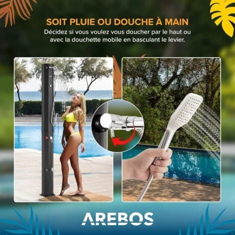 AREBOS Douche Solaire 60 L Avec Douchette & Thermomètre Jusqu'à 60°C Douche De PiscineHousse De Protection Incluse Noir 6 AREBOS Douche Solaire 60 L Avec Douchette & Thermomètre Jusqu'à 60°C Douche De PiscineHousse De Protection Incluse Noir – Image 4