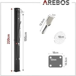 AREBOS Douche Solaire 60 L Avec Douchette & Thermomètre Jusqu'à 60°C Douche De PiscineHousse De Protection Incluse Noir 11 AREBOS Douche Solaire 60 L Avec Douchette & Thermomètre Jusqu'à 60°C Douche De PiscineHousse De Protection Incluse Noir -Trait Piscine Soldes Magasin 82174961 5