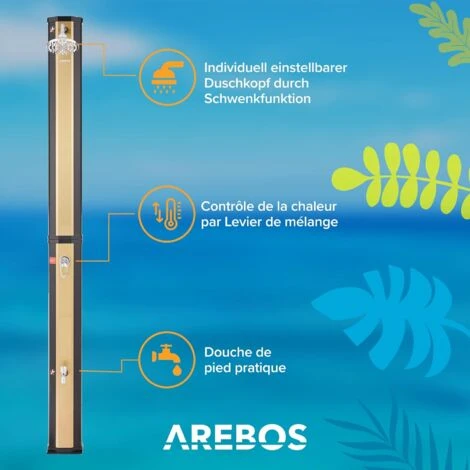 AREBOS Douche Solaire 35 L Avec Thermomètre Intégré & Douche De Pied Pommeau De Douche Rond Température De L'eau Jusqu'à 60°C 4 AREBOS Douche Solaire 35 L Avec Thermomètre Intégré & Douche De Pied Pommeau De Douche Rond Température De L'eau Jusqu'à 60°C – Image 2