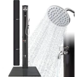 Trait Piscine Soldes Magasin 7 AREBOS Douche Solaire 60 L Avec Douchette & Thermomètre Température De L'eau Jusqu'à 60°C Pommeau De Douche Rond Anthracite