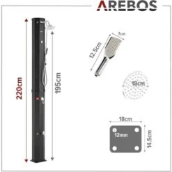AREBOS Douche Solaire 60 L Avec Douchette & Thermomètre Température De L'eau Jusqu'à 60°C Pommeau De Douche Rond Anthracite 11 AREBOS Douche Solaire 60 L Avec Douchette & Thermomètre Température De L'eau Jusqu'à 60°C Pommeau De Douche Rond Anthracite -Trait Piscine Soldes Magasin 82213454 5