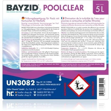 1 X 5 Litre BAYZID® Poolclear - Élimination De La Turbidité De L´eau Pour Piscines à Cartouches Et Balles Filtrantes 6 1 X 5 Litre BAYZID® Poolclear - Élimination De La Turbidité De L´eau Pour Piscines à Cartouches Et Balles Filtrantes – Image 4