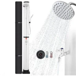 AREBOS Douche Solaire 40 L Avec Douchette & Thermomètre Température De L'eau Jusqu'à 60°C Douche De Piscine Camping Argent