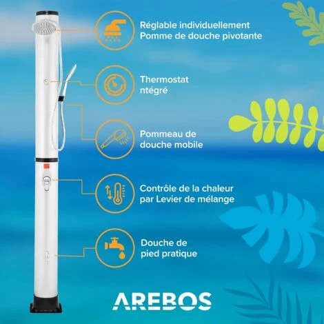 AREBOS Douche Solaire 40 L Avec Douchette & Thermomètre Température De L'eau Jusqu'à 60°C Douche De Piscine Camping Argent 4 AREBOS Douche Solaire 40 L Avec Douchette & Thermomètre Température De L'eau Jusqu'à 60°C Douche De Piscine Camping Argent – Image 2