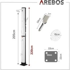 AREBOS Douche Solaire 40 L Avec Douchette & Thermomètre Température De L'eau Jusqu'à 60°C Douche De Piscine Camping Argent 11 AREBOS Douche Solaire 40 L Avec Douchette & Thermomètre Température De L'eau Jusqu'à 60°C Douche De Piscine Camping Argent -Trait Piscine Soldes Magasin 83220974 5