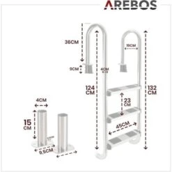 AREBOS Echelle De Piscine En Acier Inoxydable 3 Marches Avec Patins Antidérapants Sur Les échelons Echelle D'accès Argent 132x45x23 -Trait Piscine Soldes Magasin 8339670 5