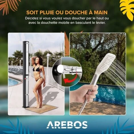 AREBOS Douche Solaire 60L Avec Douchette & Thermomètre Température De L'eau Jusqu'à 60°C Douche De Piscine Camping Noir/Argent 6 AREBOS Douche Solaire 60L Avec Douchette & Thermomètre Température De L'eau Jusqu'à 60°C Douche De Piscine Camping Noir/Argent – Image 4