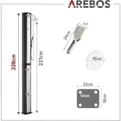AREBOS Douche Solaire 60L Avec Douchette & Thermomètre Température De L'eau Jusqu'à 60°C Douche De Piscine Camping Noir/Argent 11 AREBOS Douche Solaire 60L Avec Douchette & Thermomètre Température De L'eau Jusqu'à 60°C Douche De Piscine Camping Noir/Argent -Trait Piscine Soldes Magasin 87501587 5