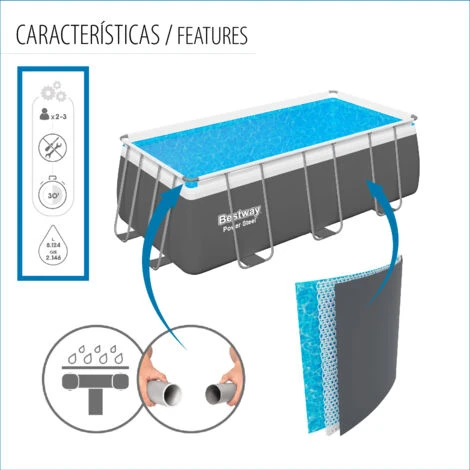 Piscina Fuori Terra Rettangolare Bestway Power Steel 412x201x122 Cm Filtro A Cartuccia Scaletta E Dosatore Chimico Colore Grigio 7 Piscina Fuori Terra Rettangolare Bestway Power Steel 412x201x122 Cm Filtro A Cartuccia Scaletta E Dosatore Chimico Colore Grigio – Image 5