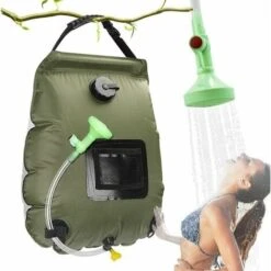 Sac De Douche Solaire Camping, Solaire Sac De Douche Portable, 20L Extérieur Sac à Eau Pliable Avec Commutable Tête De Douche Chauffe Eau Solaire Pour Randonnée Escalad(Armée Verte) LO-Ron