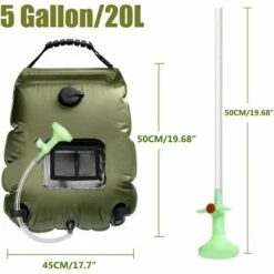Sac De Douche Solaire Camping, Solaire Sac De Douche Portable, 20L Extérieur Sac à Eau Pliable Avec Commutable Tête De Douche Chauffe Eau Solaire Pour Randonnée Escalad（Armée Verte） LO-Ron -Trait Piscine Soldes Magasin 93898958 3
