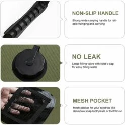 Sac De Douche Solaire Camping, Solaire Sac De Douche Portable, 20L Extérieur Sac à Eau Pliable Avec Commutable Tête De Douche Chauffe Eau Solaire Pour Randonnée Escalad（Armée Verte） LO-Ron -Trait Piscine Soldes Magasin 93898958 4