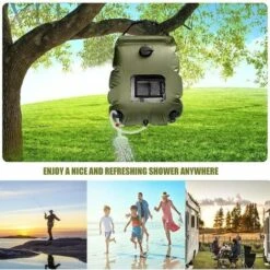 Sac De Douche Solaire Camping, Solaire Sac De Douche Portable, 20L Extérieur Sac à Eau Pliable Avec Commutable Tête De Douche Chauffe Eau Solaire Pour Randonnée Escalad（Armée Verte） LO-Ron -Trait Piscine Soldes Magasin 93898958 5