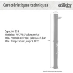 STILISTA Douche Solaire 35 L, Robinet, Raccord De Tuyau, élément De Sol En Option, Choix De Couleur, Argent/noir 10 STILISTA Douche Solaire 35 L, Robinet, Raccord De Tuyau, élément De Sol En Option, Choix De Couleur, Argent/noir -Trait Piscine Soldes Magasin 96809356 4