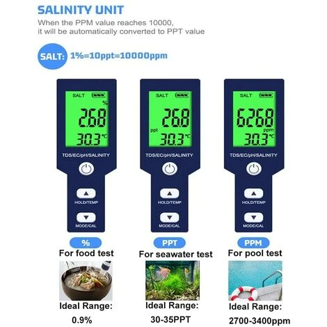 Testeur De Sel De Piscine, Testeur De Sel D'Eau De Mer Numérique 5 En 1, Kit De Test Étanche Ip67 5 Testeur De Sel De Piscine, Testeur De Sel D'Eau De Mer Numérique 5 En 1, Kit De Test Étanche Ip67 – Image 3