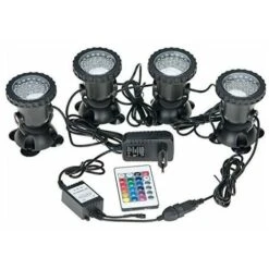 Spots Sous-marins étanches Multicolores RVB Pour Aquarium Avec Télécommande Pour Bassin De Jardin, Aquarium, Piscine, Prise Britannique (lot De 4 Lumières)