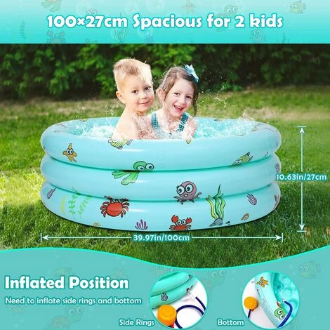 Piscine Gonflable 3 Anneaux, Pataugeoire Gonflable Ronde Baignoire Gonflable Piscine Pour Enfants Intérieur Et Exterieur 100 Cm 27 Cm MODOU 4 Piscine Gonflable 3 Anneaux, Pataugeoire Gonflable Ronde Baignoire Gonflable Piscine Pour Enfants Intérieur Et Exterieur 100 Cm 27 Cm MODOU – Image 2